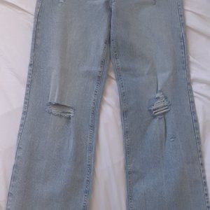 90s style wide leg, high waist denim